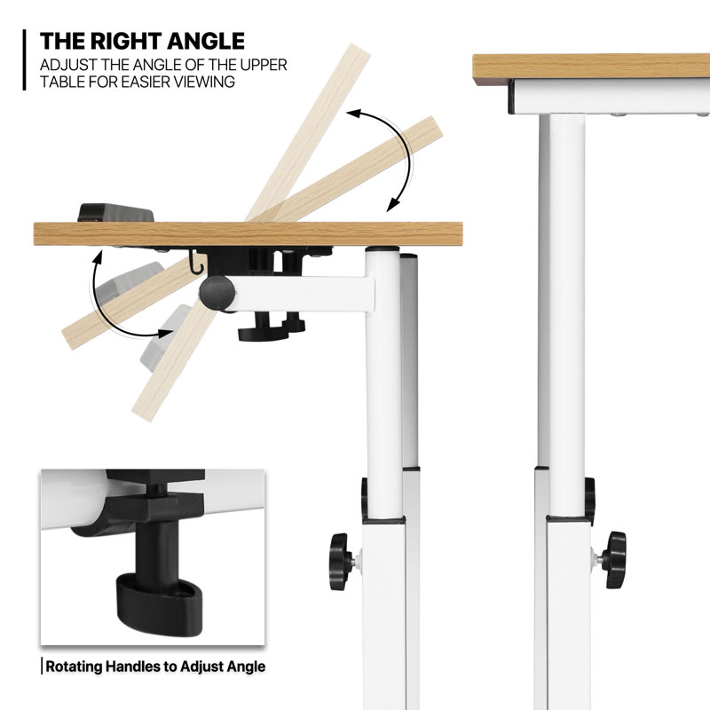 Natural and White Adjustable Standing Laptop Desk with Keyboard Tray