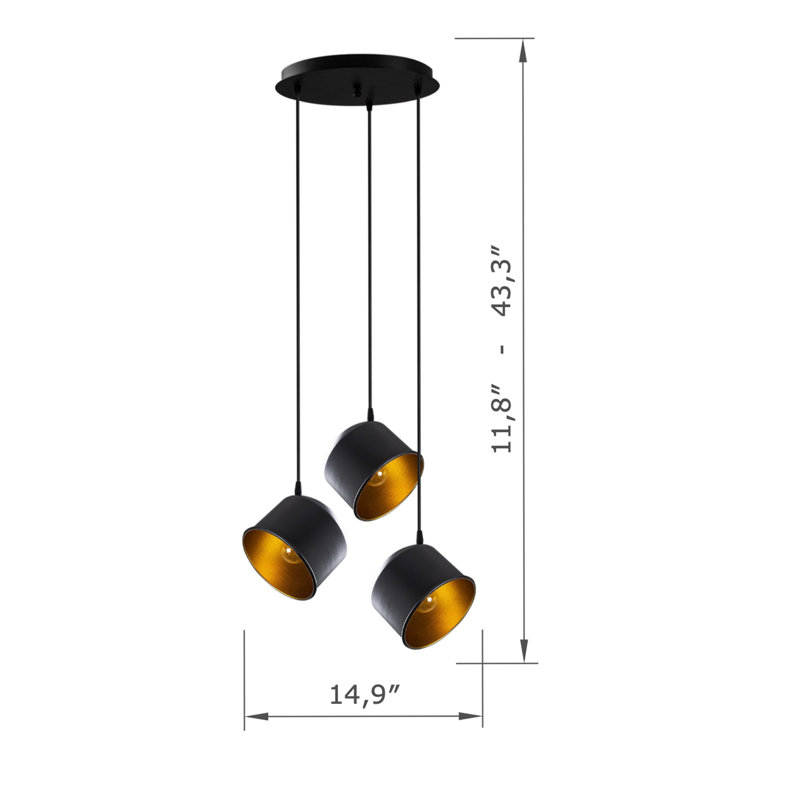Luminaire suspendu en grappe à 3 lumières Excalibur