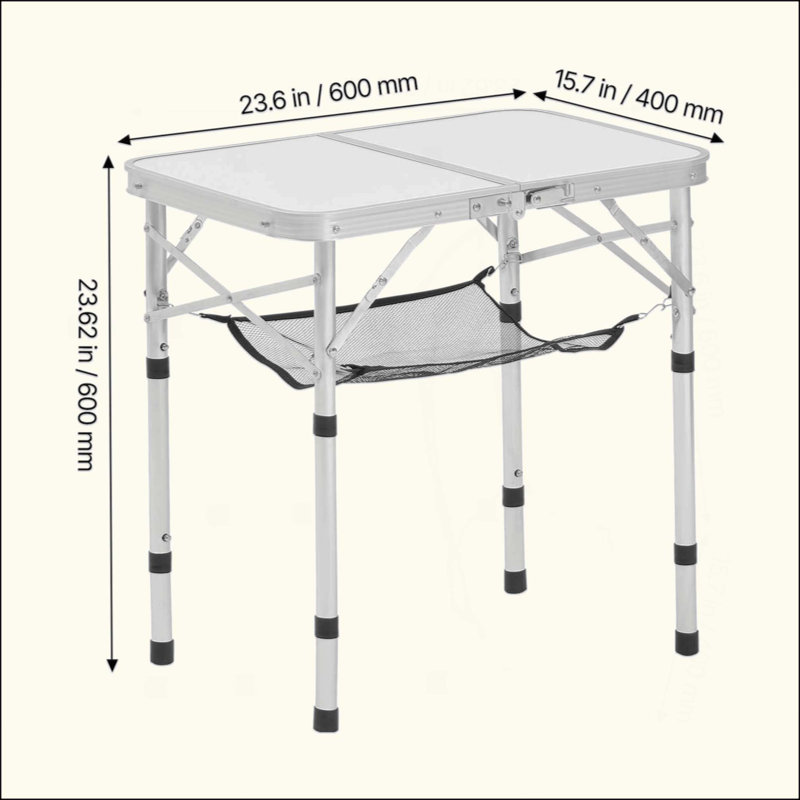Table de camping pliante portative en aluminium 2 pi, Argent argent
