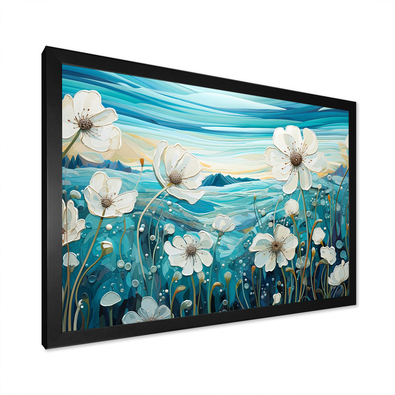 " Refreshing Flower Lagoon I ", 30'' H x 40'' W, Black Single Picture Framed