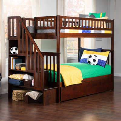 Ilariana Wood Bunk Bed with Staircase and Trundle 