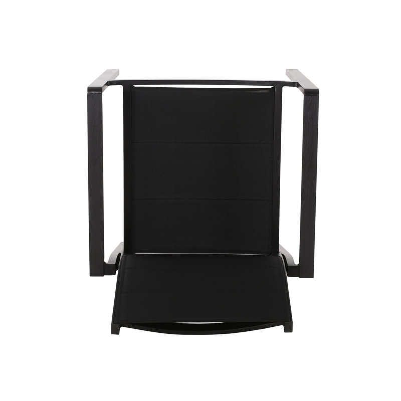 Chaise d'extérieur - Structure en aluminium noir, assise en maille, résistante aux intempéries, 58,4 cm (l) x 55,9 cm (p) x 86,3 cm (h), style moderne.