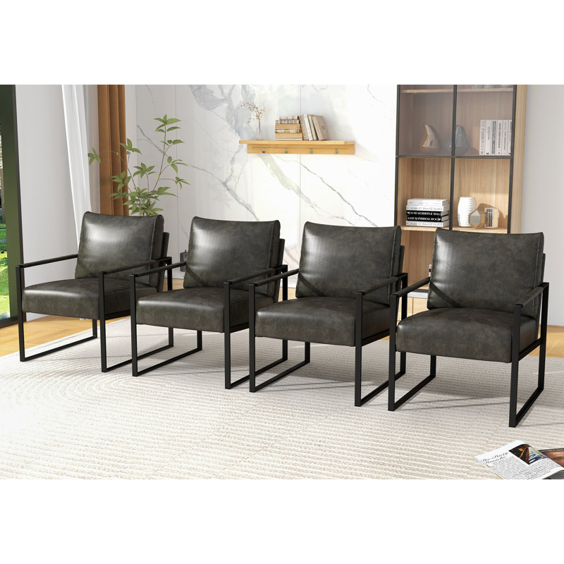 24.6" W Faux Leather Armchair, Gray, 4