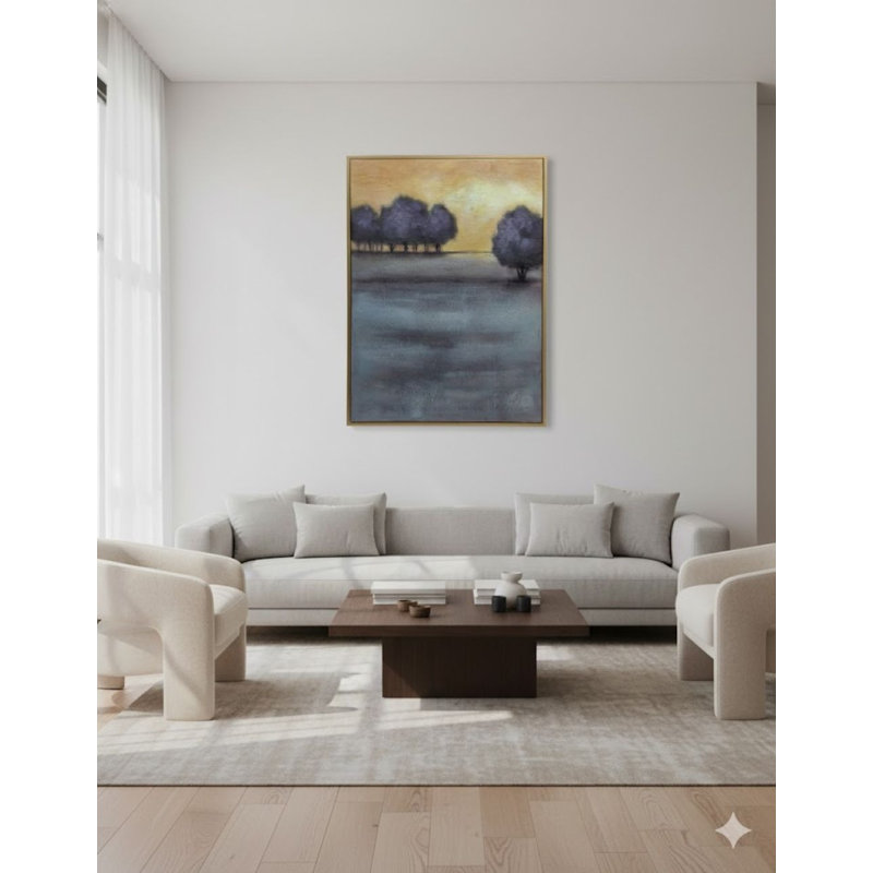 SUSPENSION DE LA PEINTURE D'ART AVEC ARBRES ET CADRE D'OR
