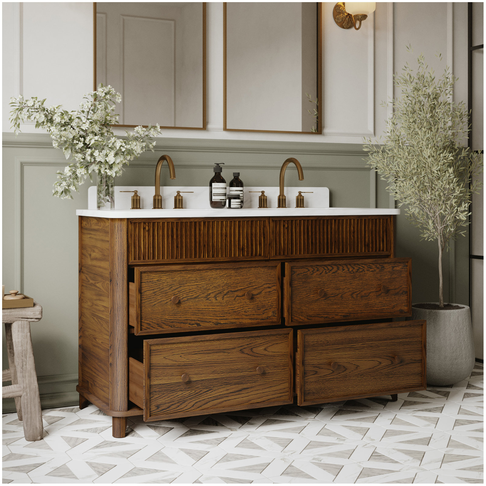 Kennedy Bathroom Vanity In Natural Enhanced Oak, Enhanced Brown Oak, 54"