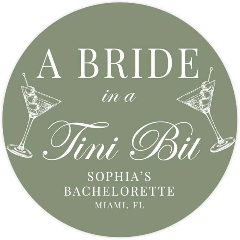 Autocollants de Bachelorette personnalisés «Olive Bride In A Tini» pour trousse de gueule de bois sur mesure, Oui
