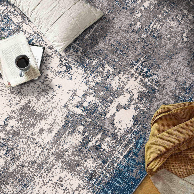 Tapis bleu / ivoire / gris Pownal, Rectangle 3 pi 4 po x 5 pi