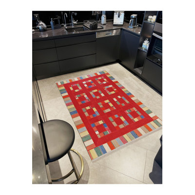 Northern Collection Multicolor Frame Detailed Red Patterned Woven Base Decorative Rug