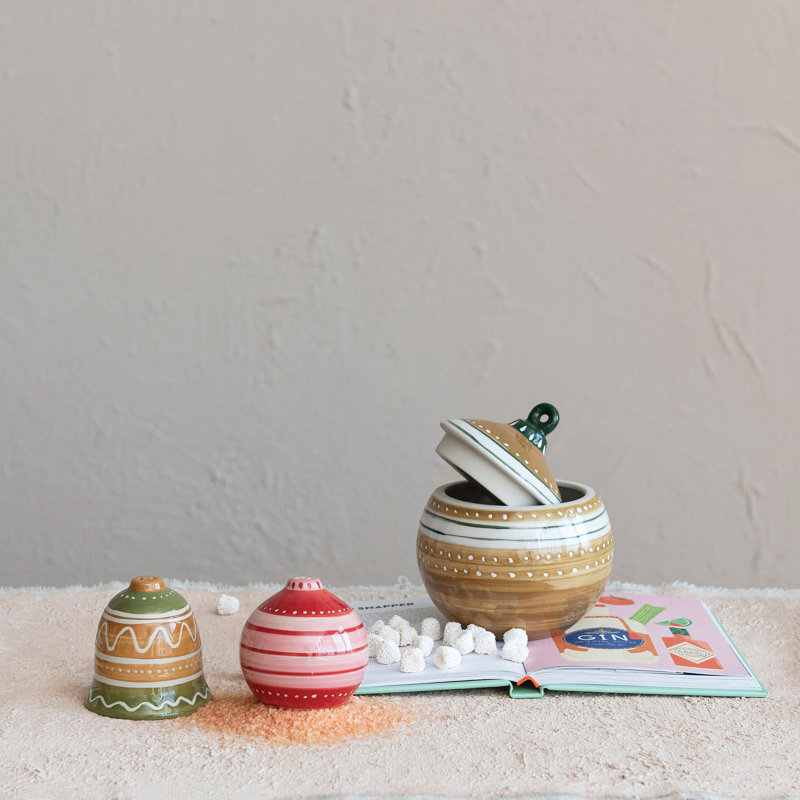 Ornament Shaped Stoneware Jar With Wax Relief Pattern