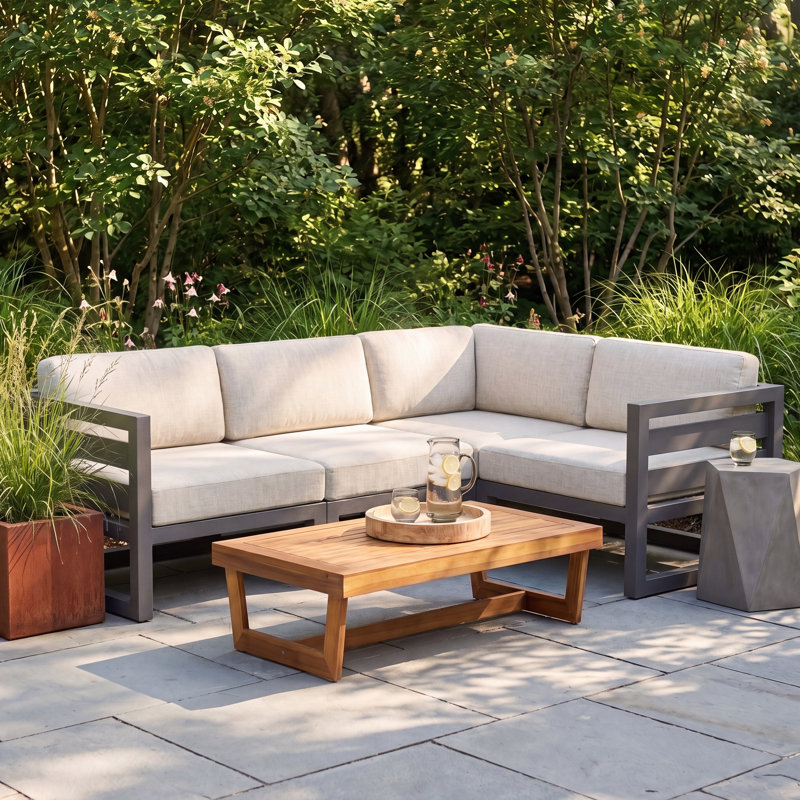 Smith 94" Outdoor Sectional with Sunbrella Cushions, Cast Silver Sunbrella®, Slate