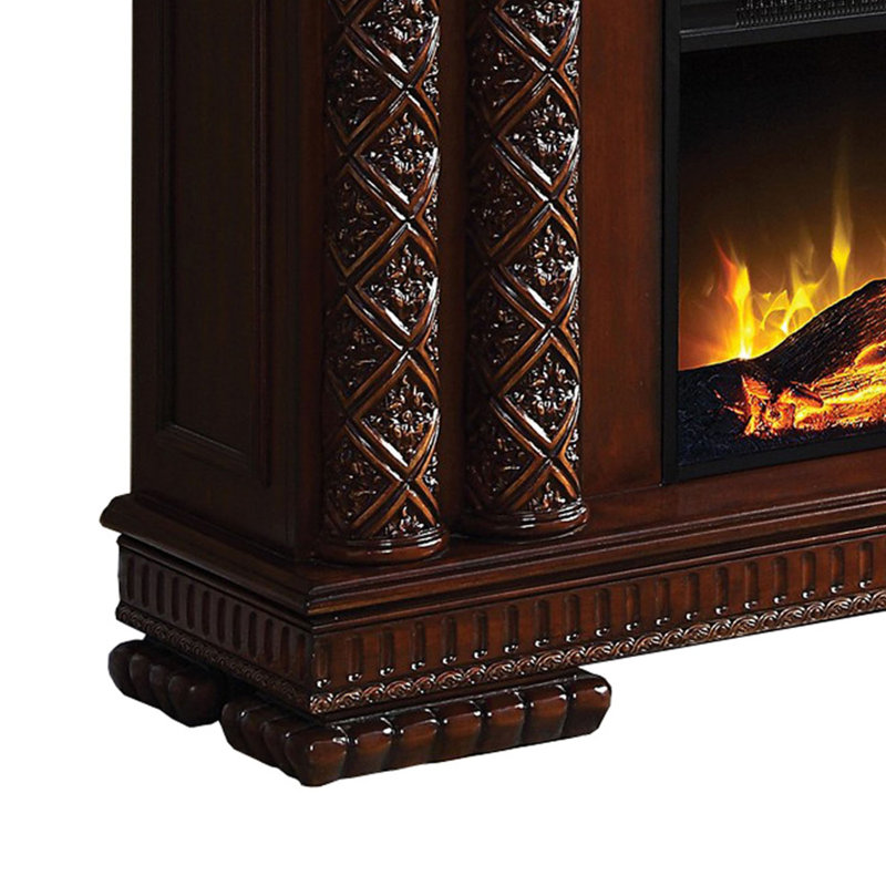 59 Inch Classical Electric Fireplace, Carved, Remote, Cherry