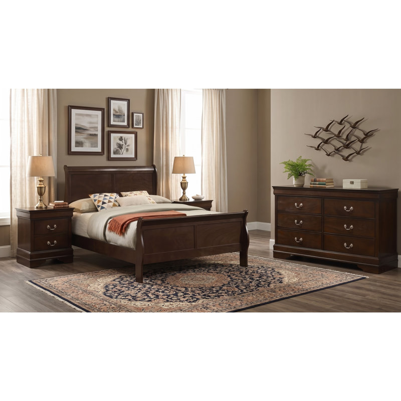 Ensemble de chambre à coucher complet de 4 pièces Lucien Cappuccino, 4 Pcs: Bed, Dresser, 2 Nightstands, Full / Double