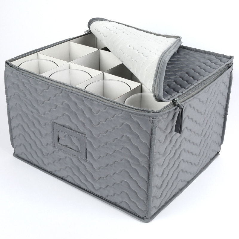 Contenant à verres Lotfancy pour 12 verres à vin, boîte de rangement pour verres à vin avec séparateurs, gris