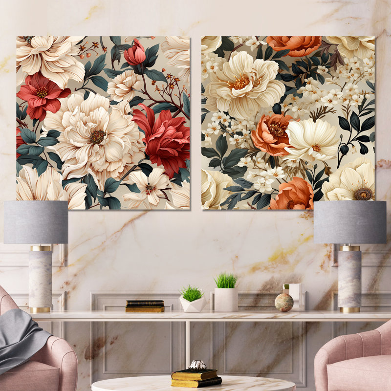 Lia - Ensemble de 2 carrés muraux floraux en métal, H 36 po x l 72 po