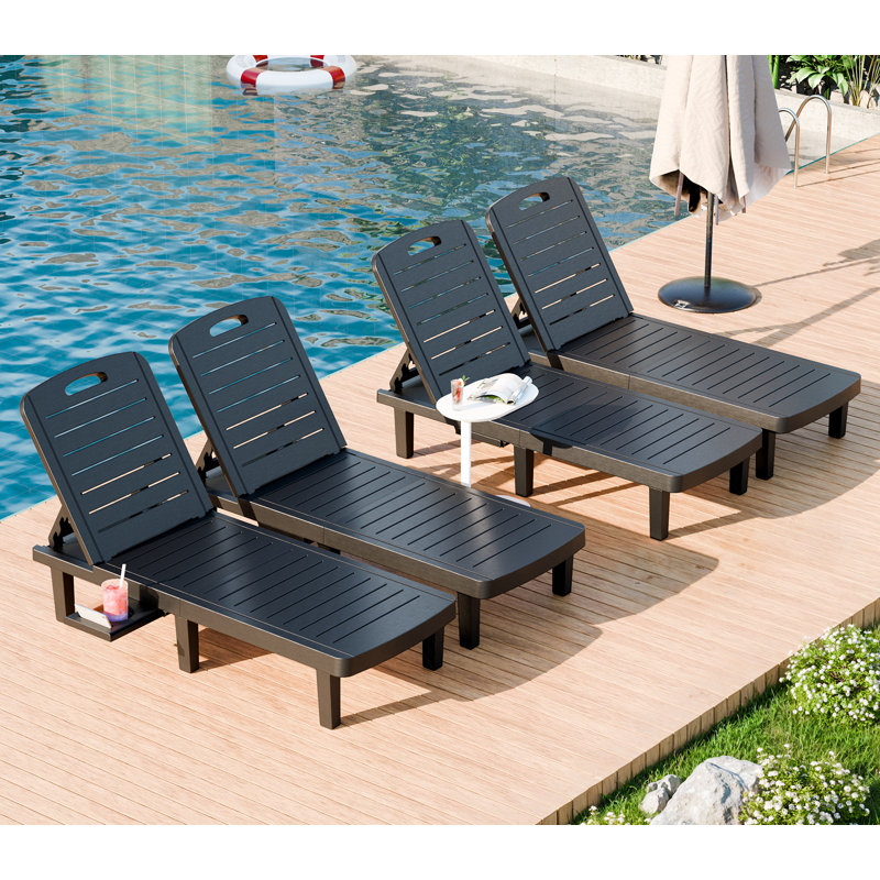 Oversized 74'' Long Pool Lounge Chairs With 5-Level Adjustable Backrest And Cup Holder For Poolside,Patio, Beach, Yard (4Pc)