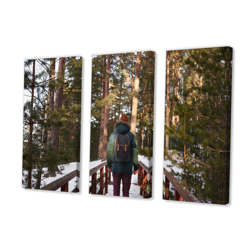 Randonnée dans la forêt d'hiver - ensemble d'art sur toile, H 28 po x l 36 po x P 1 po