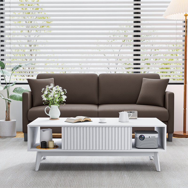 39" Modern Fluted Lift-Top Coffee Table with Storage, White