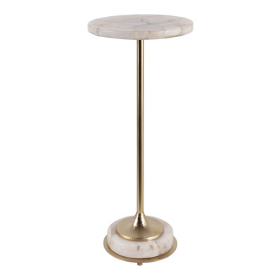Sleek Modern Stone Top and Metal Base End Table for Living Room Spaces - Contemporary Narrow Side Table for Office Accent - 24", Gold & White