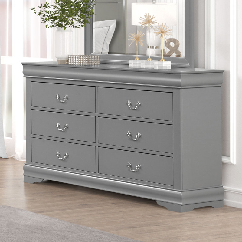 Aberdeen 58.4" Width 6-Drawer Wood Dresser, Gray