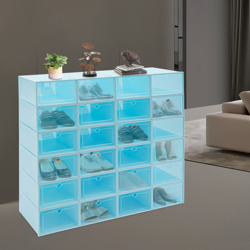 Boîte de rangement 24 paires de chaussures empilables (ensemble de 24), Bleu