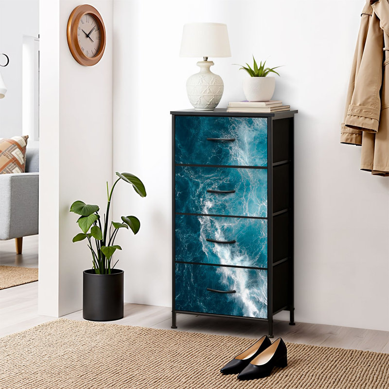 4 Drawer Dresser for Bedroom, Narrow Chest of Drawers, Wooden Top and Study Iron Frame 18"x37.5"-(WxH)