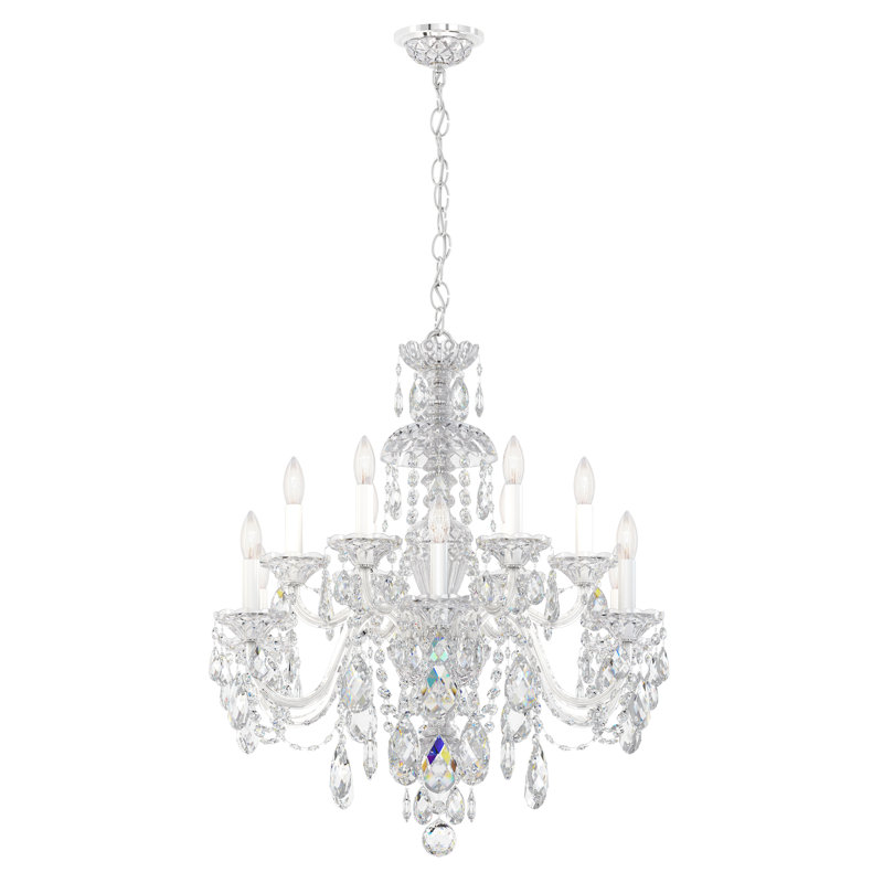 Sterling 12 - Light Glass Chandelier, Polished Silver, Swarovski Spectra