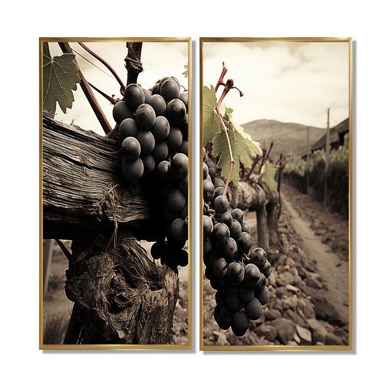 Vintage Charm Winery - Décoration murale traditionnelle brune 2 panneaux, 40" H x 40" W, Impression encadrée flottante, Gold