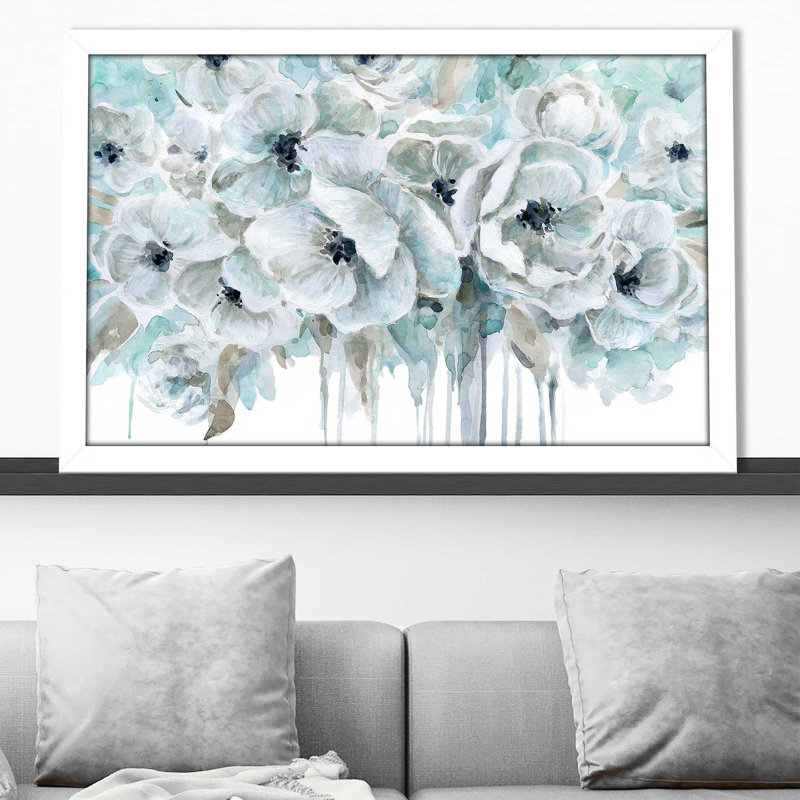 Bleu sarcelle harmonie II par - Peinture, Cadre blanc, H 33,5 po x l 49,5 po x P 1 po