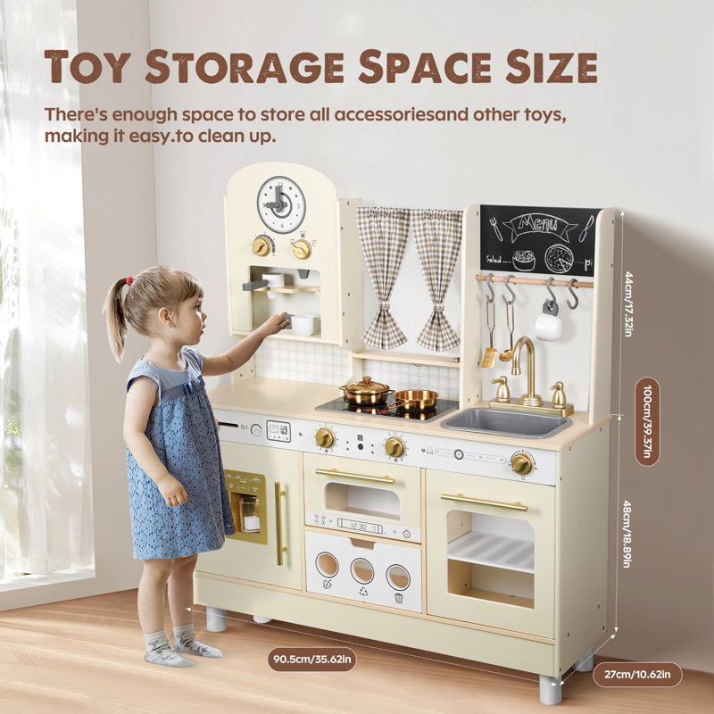 Ensemble de cuisine pour enfants, cuisine de jeu en bois, réglable en hauteur, livré avec divers accessoires de cuisine, cadeau de jeu de rôle idéal pour les tout-petits et les enfants de 3 à 8 ans (blanc)