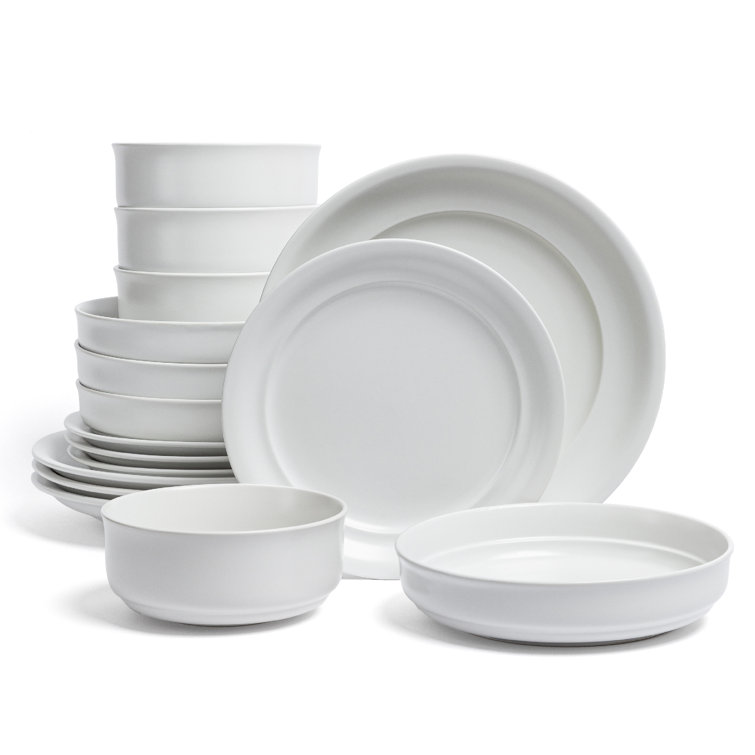 over&back Rimmed 16-Piece Semi Hand-Finished Stoneware Dinnerware Set, Service for 4