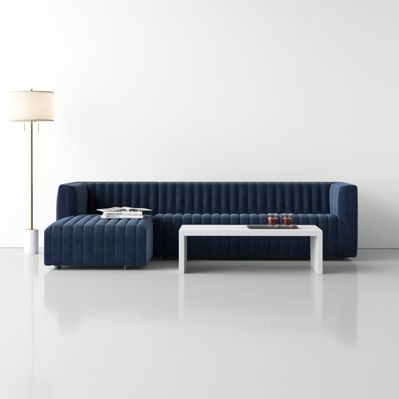 Brandt Velvet L-Shaped Sectional, Right Hand Facing, Orly Natural Velvet, 26" H X 105" W X 64" D