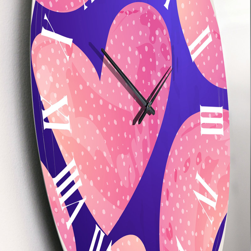 Horloge murale moderne et contemporaine rose avec formes fluides minimalistes I, Moyen