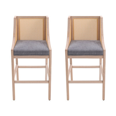 Upholstered Counter Stool with Solid Wood Frame