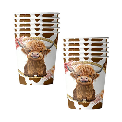 10 Pack Highlands Cow Paper Cups Disposable Vintage Floral Party Cups For Farmhouses Theme Birthday Rustics Celebration Supplies