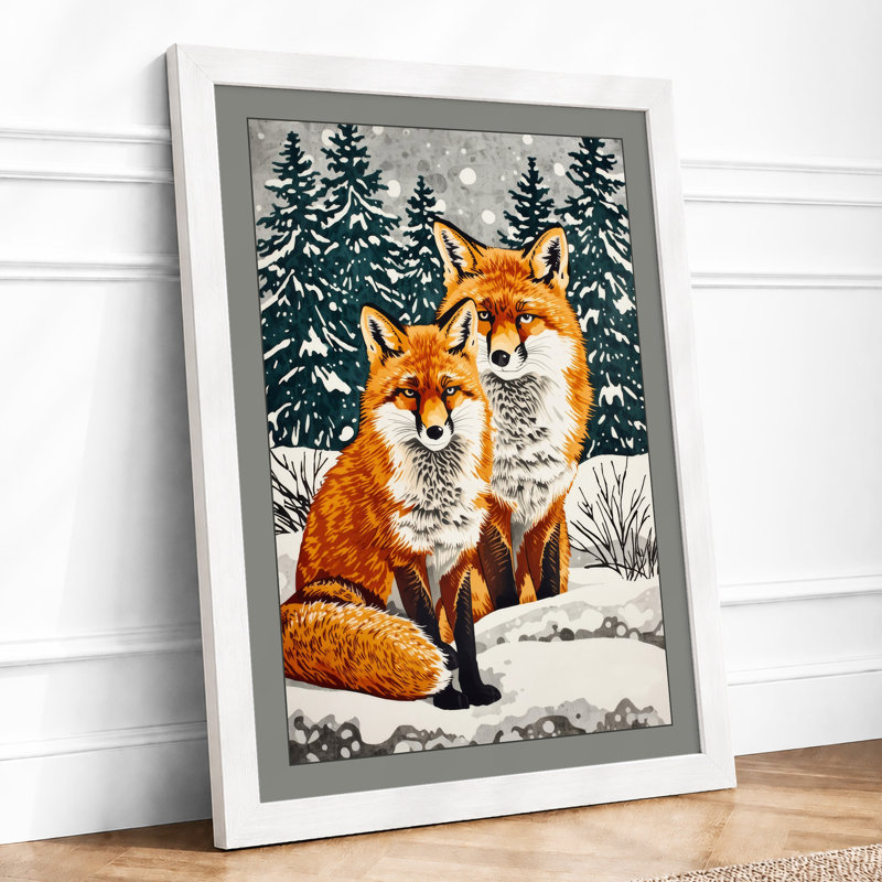 Foxes in Winter Boho - Framed Print, A4 - 29.7 x 21.0 cm, White