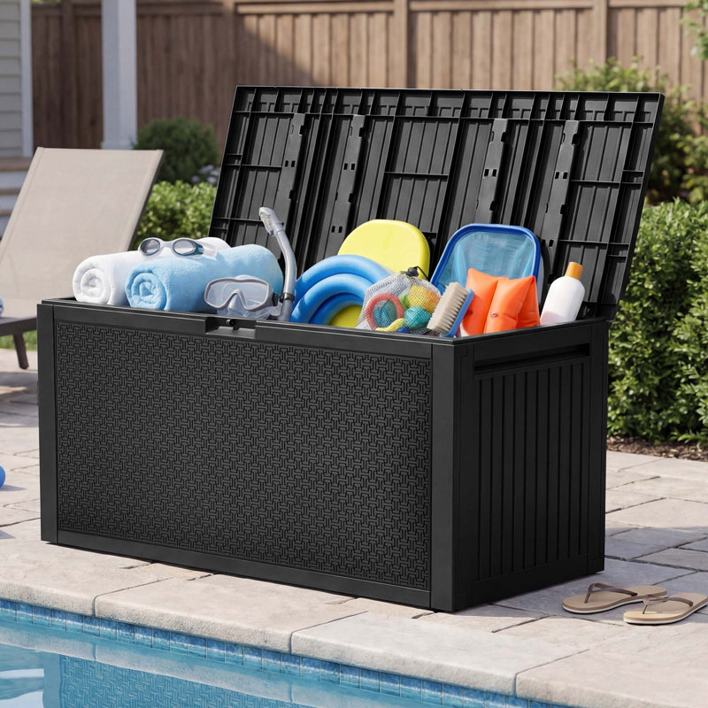 Balconera 90 Gallon Lockable Resin Deck Box, Black