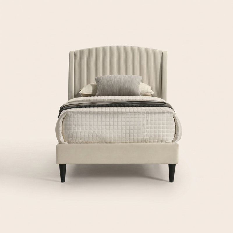 Lit simple tapissier Jolande, Beige, Lit simple