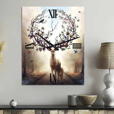 Horloge murale cerf avec des bois en fleurs