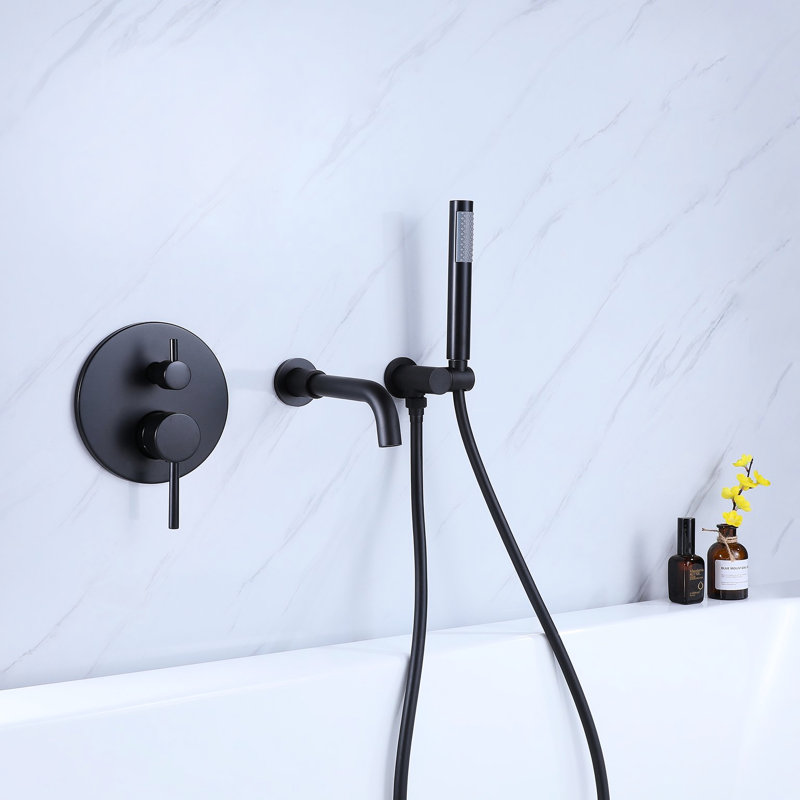 Robinet de baignoire à 2 baignoires noir mat - Laiton massif - Valve équilibrée, Rouille - Douchette à main, 2 gallons par minute, Nickel