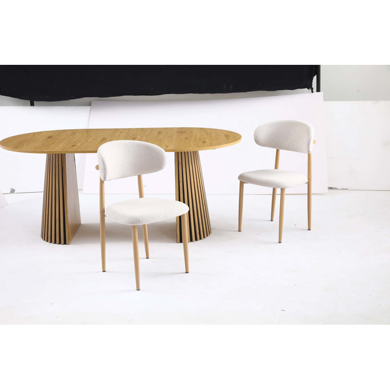 Table de salle à manger extensible en bois massif avec chaises de transfert en bois de hêtre 2 pièces, coussins beiges, Hêtre
