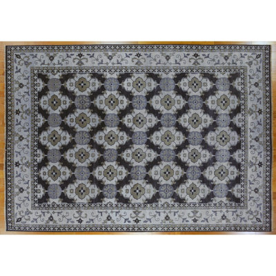 Tapis unique en laine noué à la main gris anthracite / gris / ivoire 12 pi x 14 pi 9 po