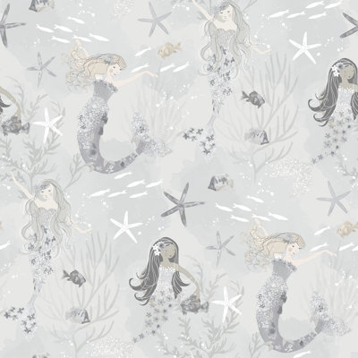 Tiny Tots 2 Glittery Mermaids Design 33' L x 21" W Wallpaper Roll