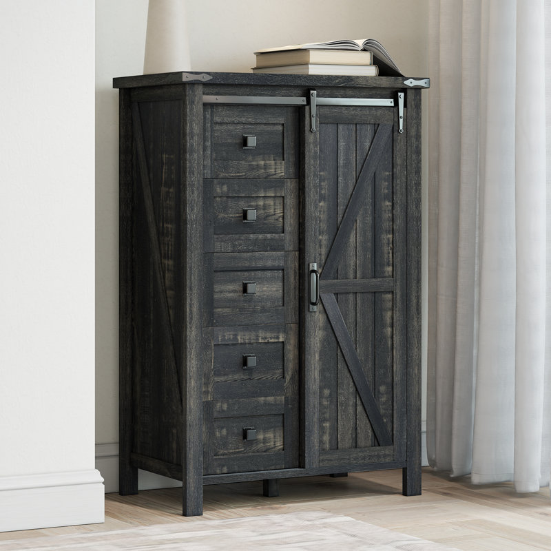 48" Tall Farmhouse 5 Drawers Dressers, Black