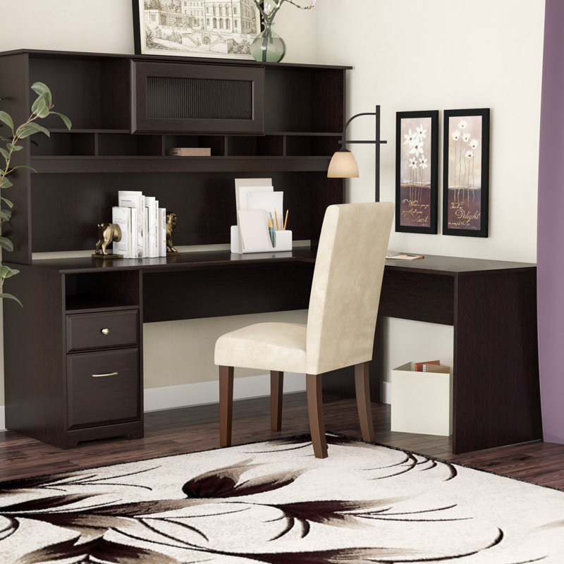Ovia L-Shaped Executive Desk, 66" H x 60" W x 59.45" D, Harvest Cherry