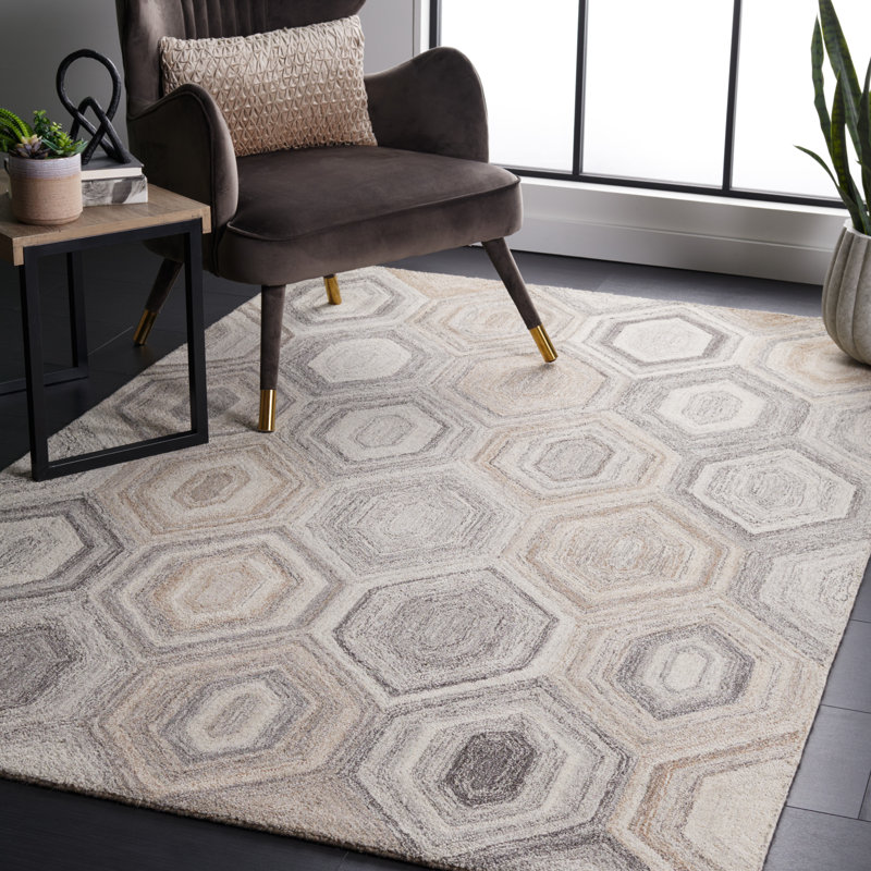 Isbella Hand Tufted Wool Geometric Rug, Rectangle 4' x 6'