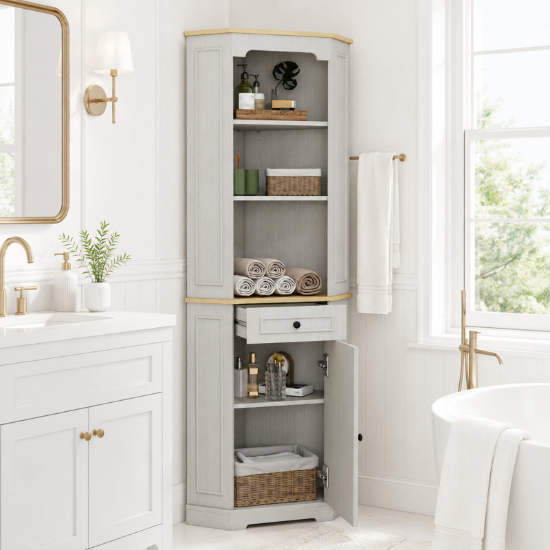 68" Tall Corner Storage Cabinet with Drawer and Adjustable Shelf