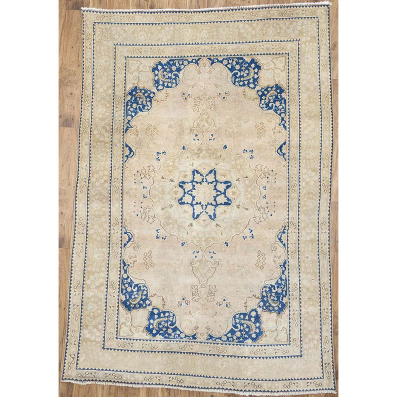 Tapis oriental classique en laine, noué à la main, couleur crème et à motifs floraux, 190 x 282 cm