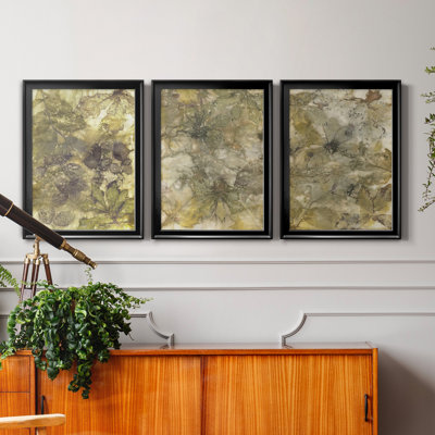 Eco Print I - ensemble de 3 peintures sur toile encadrées