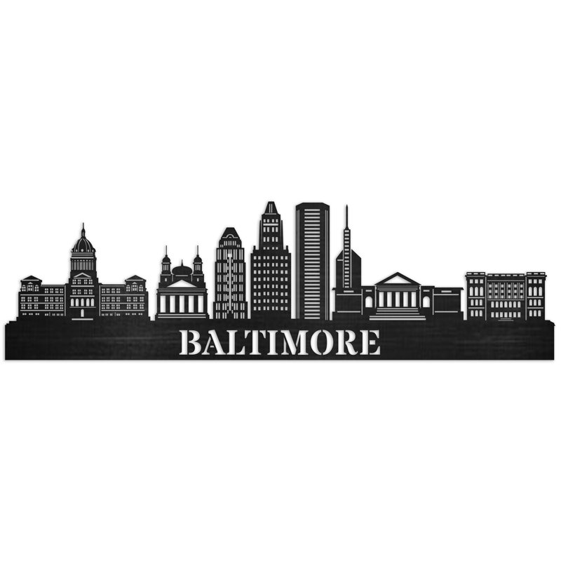 Décoration murale en bois Baltimore City Skyline, H 14 po x l 46 po x P 0,25 po, Naturel