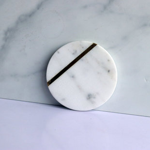 Handcrafted Marble Coasters for Drinks with Brass Inlay